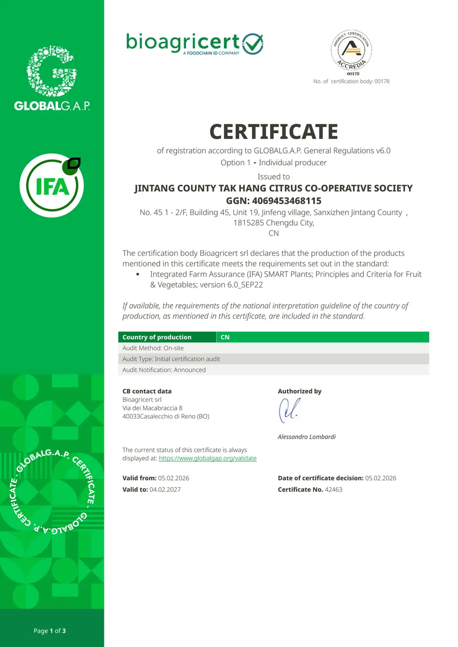 GLOBALG.A.P. certificate scan showing the printed holder, scope and dates